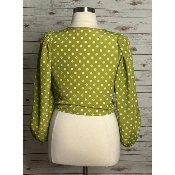 Levi's Y2K 90's Embry lime green daisy tie-front blouse Size Large - Picture 4 of 6